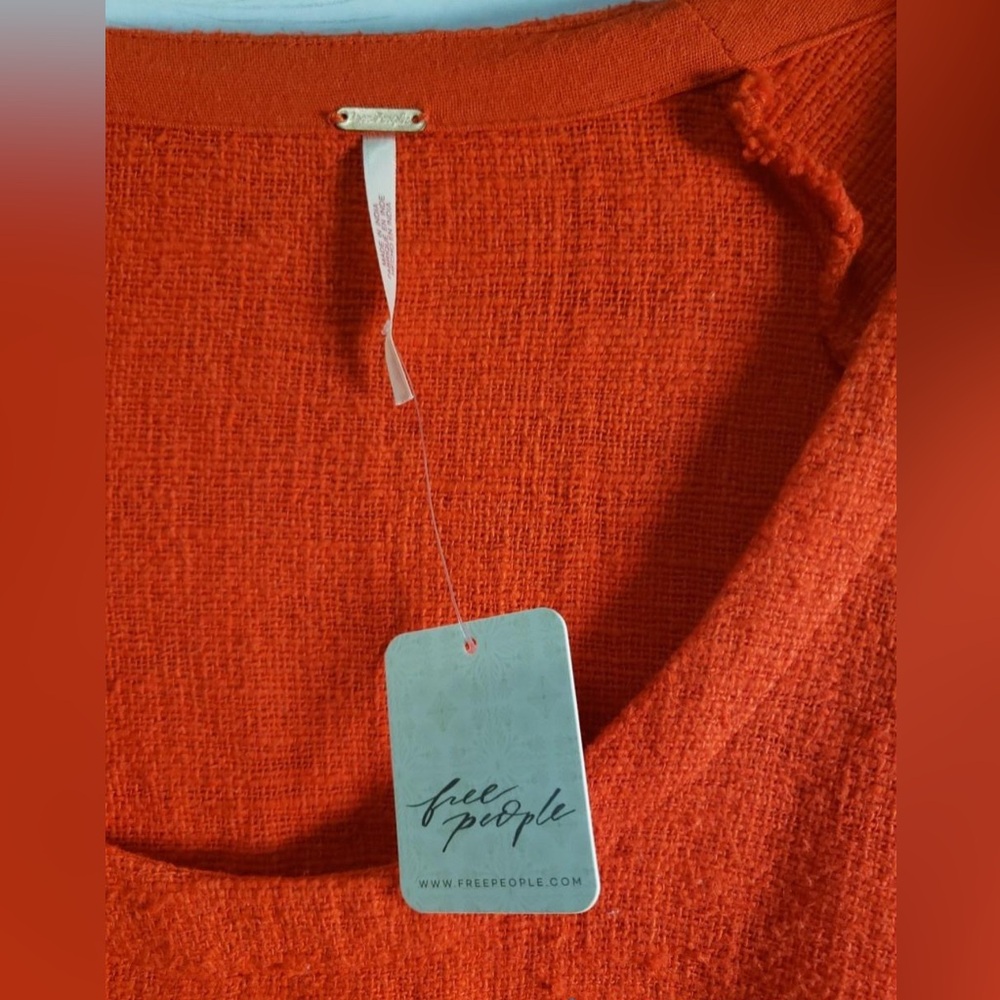 *SOLD* Free People Tangerine Vibrant Orange Long-sleeve Tunic Knit Top - Picture 4 of 4